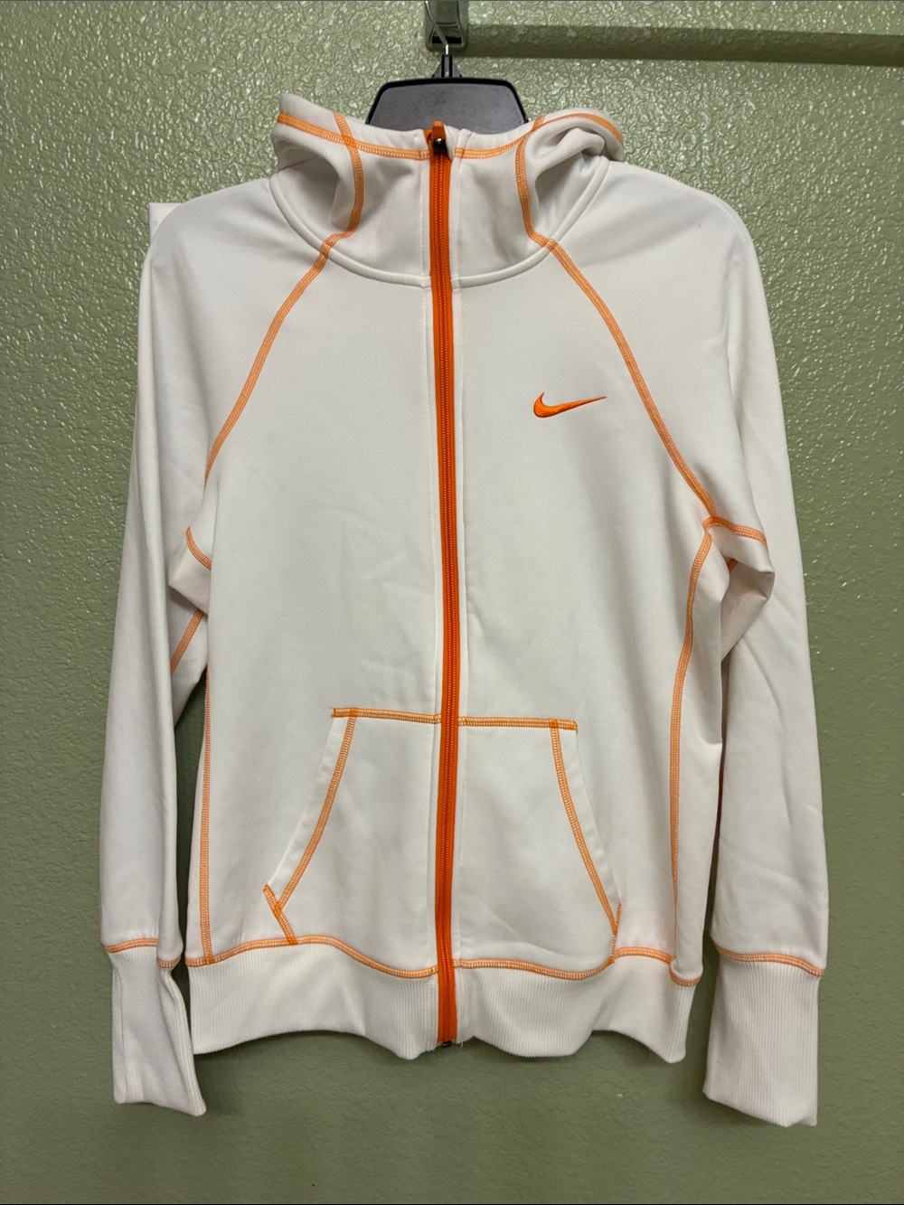 Nike White Full-Zip hoodie thermr fit Jacket with Orange Trim